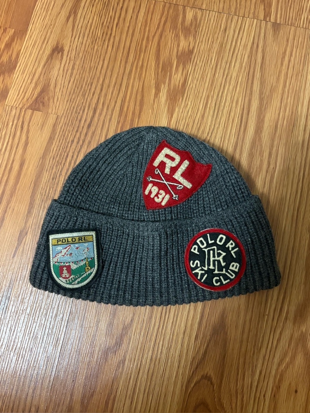 Polo Ralph Lauren Patch RL Ski Club Crest Grey Skull Beanie Cap One Size BNWOT